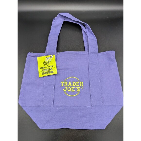 NWT Trader Joe's Mini Halloween Canvas Trick-or-Treat Tote Bag, Purple w/ Green - Picture 1 of 2
